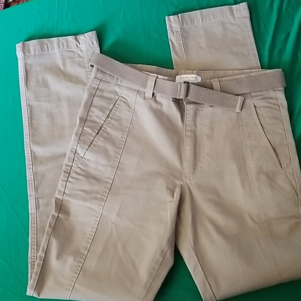 Zara man grey belted skinny chino